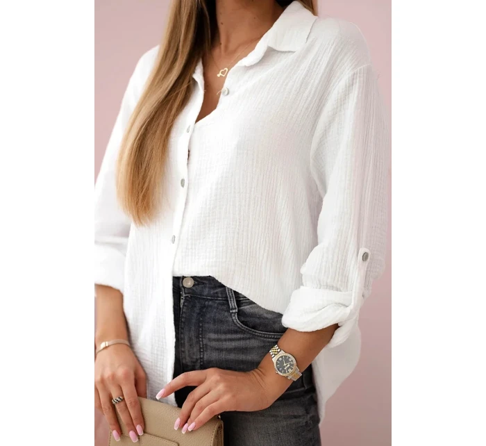 Bavlněná mušelínová košile oversize bílý Bavlněná mušelínová košile oversize bílý