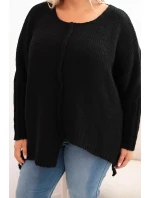 Dámsky sveter Plus Size s akrylovým voľným strihom a 3/4 rukávmi čierny
