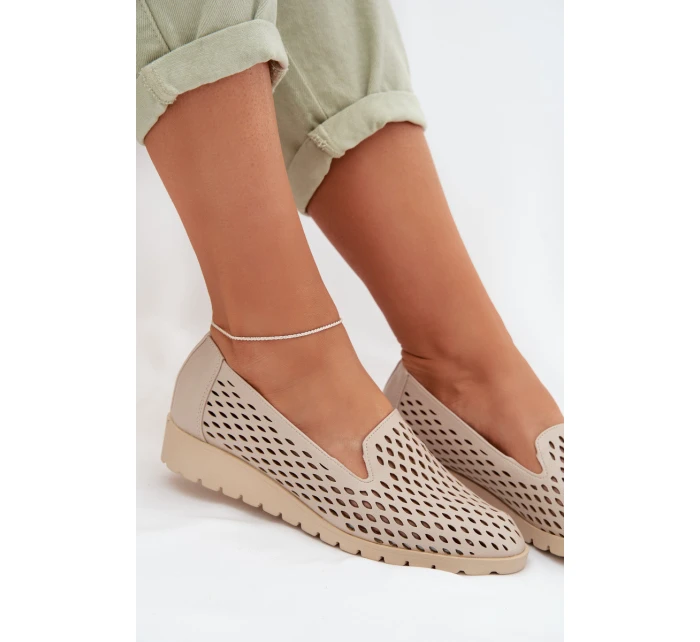 Dámské perforované polobotky Béžové model 22027639 - Boto Dámské perforované polobotky Béžové model 22027639 - Boto