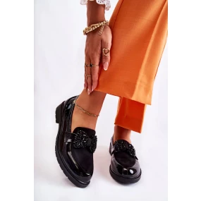 Dámské kalhoty lakované s mašlí Černý model 19973079 - Kesi