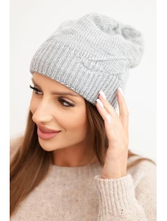 Dámská zimní čepice s vlnou a žebrovaným pletením model 21783081 šedá - K-Fashion