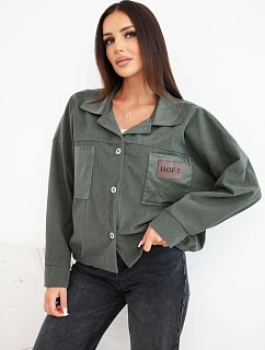 Dámská manšestrová bunda s kapsami a model 22347736 khaki - K-Fashion