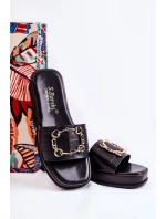 Damskie Modne Skórzane Klapki Czarne Adaline