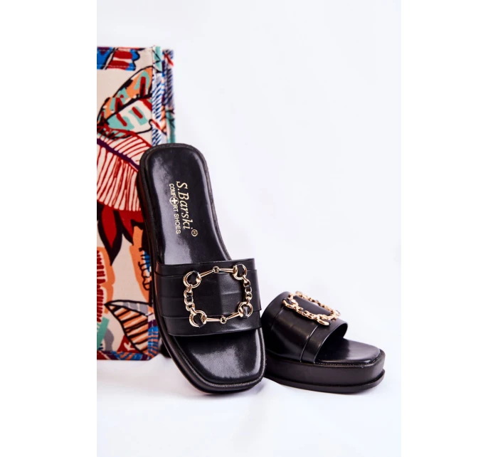 Damskie Modne Skórzane Klapki Czarne Adaline