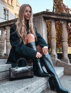 Dámske členkové topánky Katelle na podpätku - čierne