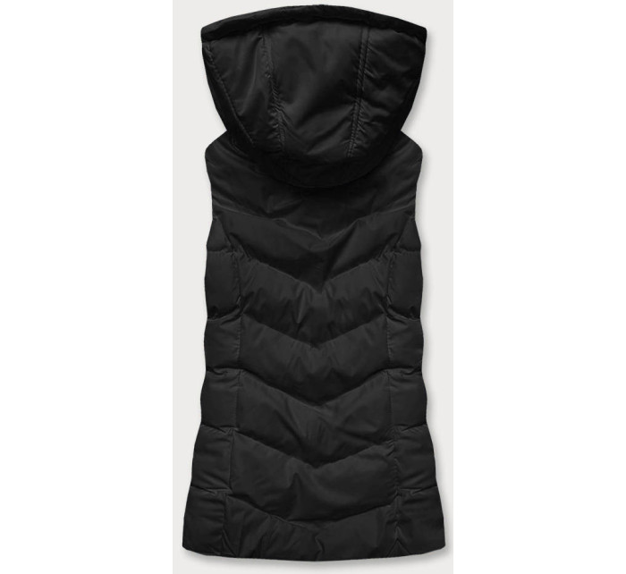 Čierna dámska páperová vesta s kapucňou (5M720-392)
