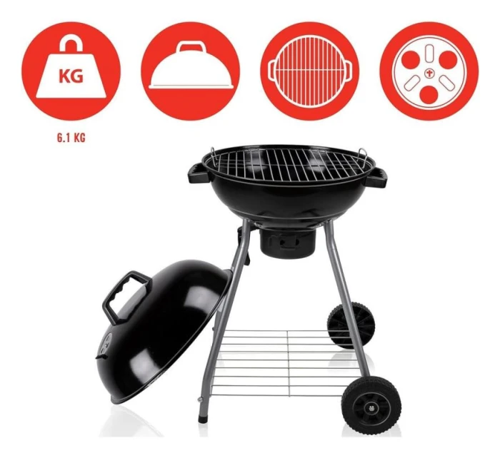 GUĽOVÝ ZÁHRADNÝ GRIL REX STEEL 46CM S POPOLNÍKOM