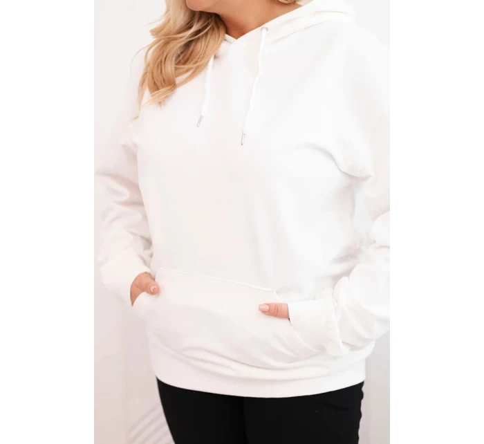 Plus veľkosť dámska mikina s kapucňou s klokaním vreckom bavlna biela