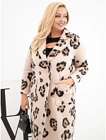 Dámský elegantní kabát Plus Size s klopami leopardí béžový Dámský elegantní kabát Plus Size s klopami leopardí béžový
