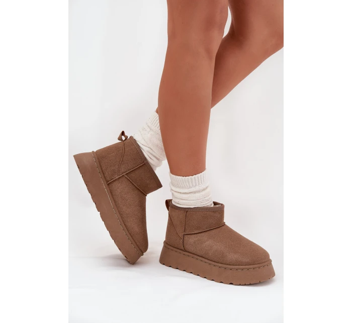 Śniegowce Damskie Na Platformie Ocieplane Futerkiem Khaki Vesirae Śniegowce Damskie Na Platformie Ocieplane Futerkiem Khaki Vesirae