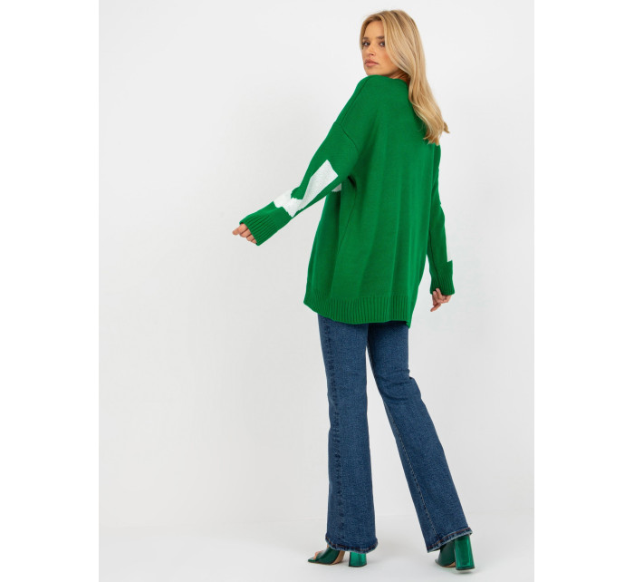 Dámsky zelený oversize sveter s nápisom RUE PARIS