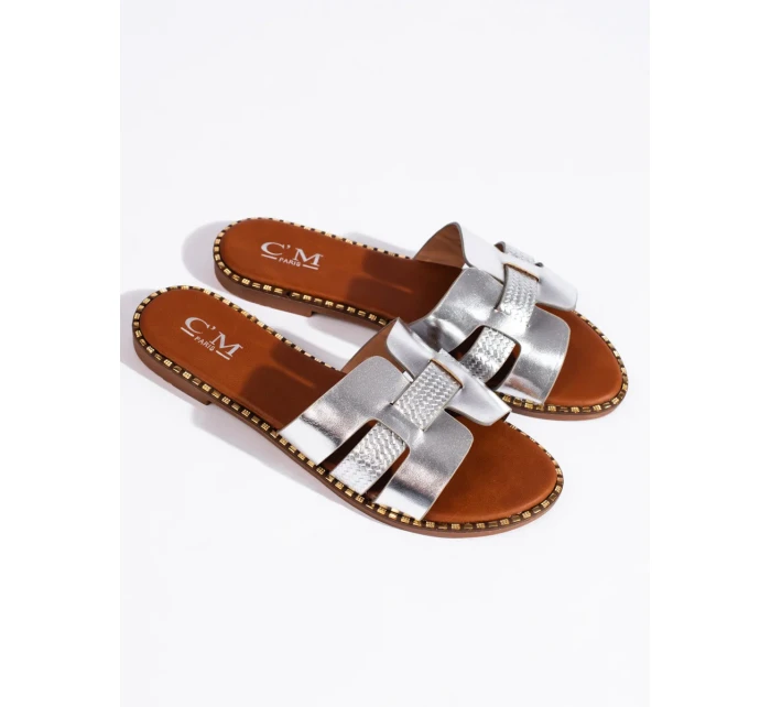 Designové  nazouváky stříbrné dámské bez podpatku