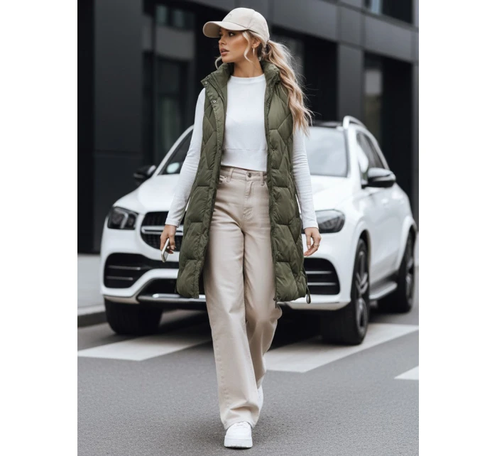 Dámská dlouhá prošívaná zelená vesta Dstreet model 21993347 - FashionStreet