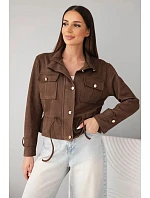 Dámská semišová bunda s kapsami a model 22293782 v pase hnědá - K-Fashion
