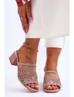 Síťované pantofle na podpatku model 21619113 Nude - S.Barski