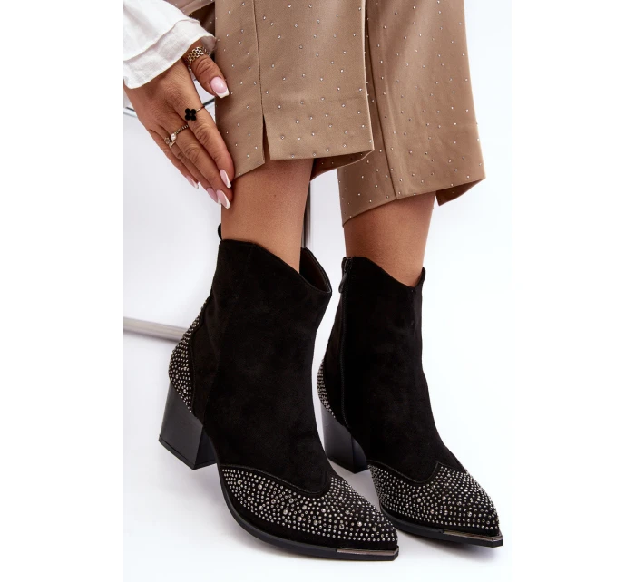 Damskie Zdobione Botki Kowbojki Na Słupku Czarne Eleduana Damskie Zdobione Botki Kowbojki Na Słupku Czarne Eleduana