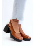 Zazoo 40376 Skórzane Sandały Na Masywnym Obcasie Brązowe