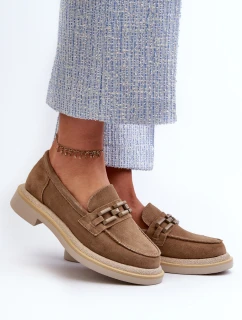 Mokasyny Damskie Zamszowe Na Płaskim Obcasie Z Ozdobą D&A TW101 Brązowe