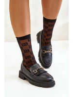 Mokasyny Damskie Z Ozdobą Eko Skórzane Czarne Tialorae