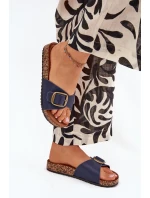 Klapki Damskie Na Korkowej Platformie Z Klamrą Granatowe Vianara Klapki Damskie Na Korkowej Platformie Z Klamrą Granatowe Vianara