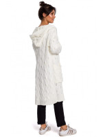 BK033 Pletený plisovaný sveter s kapucňou - ecru
