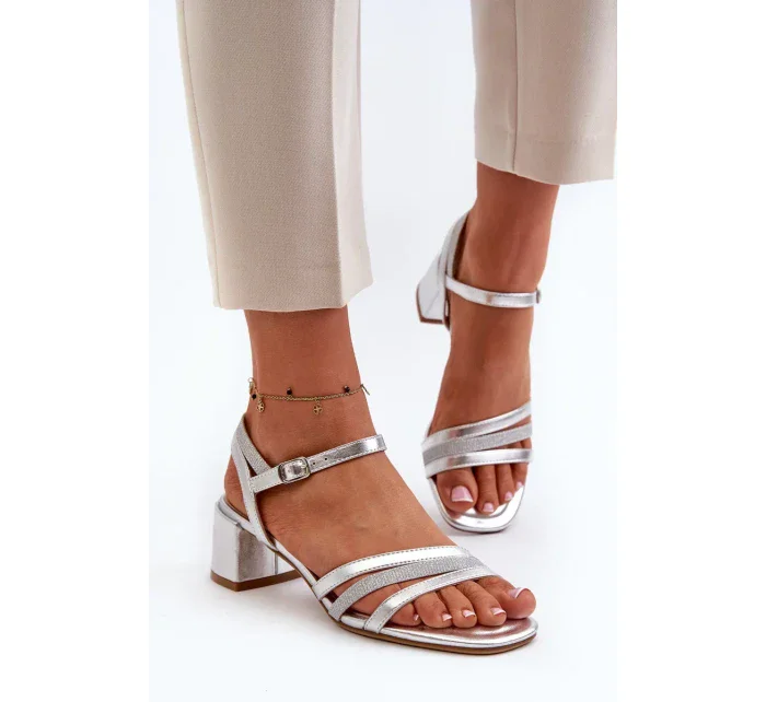 Dámske sandále na nízkom podpätku z ekokože Sergio Leone Silver Dámske sandále na nízkom podpätku z ekokože Sergio Leone Silver