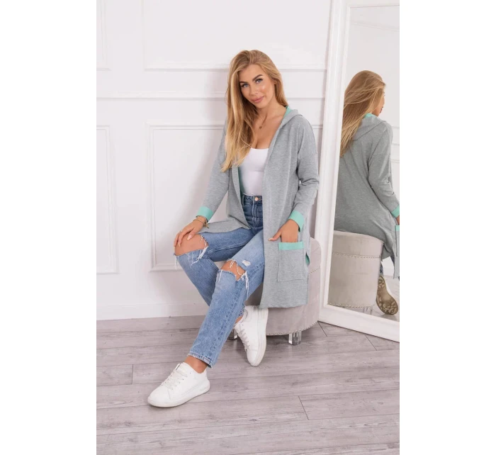 Dvojfarebná pláštenka s kapucňou 21679 mätová+šedá - Kesi