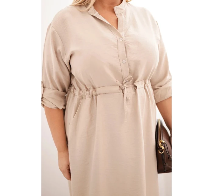 Dámská šaty z viskózy Plus Size s knoflíky a vázáním v pase béžová