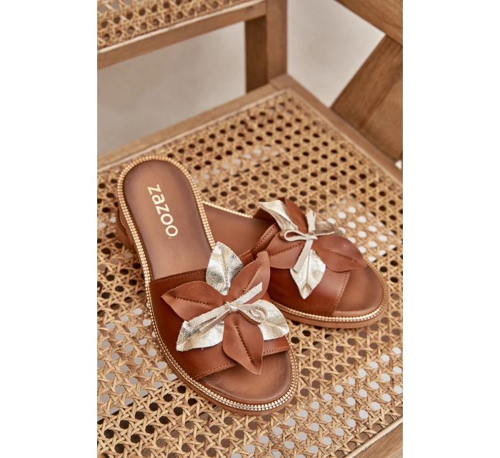 Klapki Z Ozdobą Skóra Naturalna Zazoo 3574/Z Camel Klapki Z Ozdobą Skóra Naturalna Zazoo 3574/Z Camel