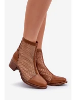 Síťované Dámské Boty Na Podpatku Hnědé model 21683781 - Boto Síťované Dámské Boty Na Podpatku Hnědé model 21683781 - Boto