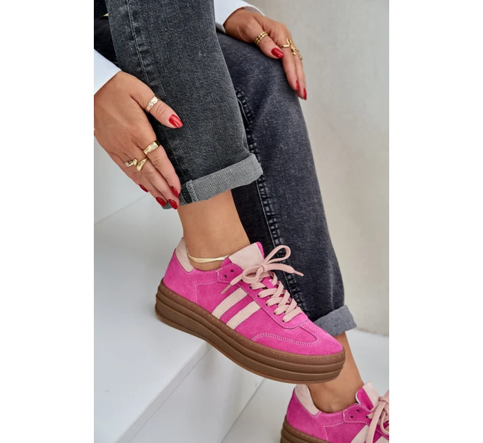 Zazoo N1068S4 Damskie Zamszowe Sneakersy Na Platformie Fuksja