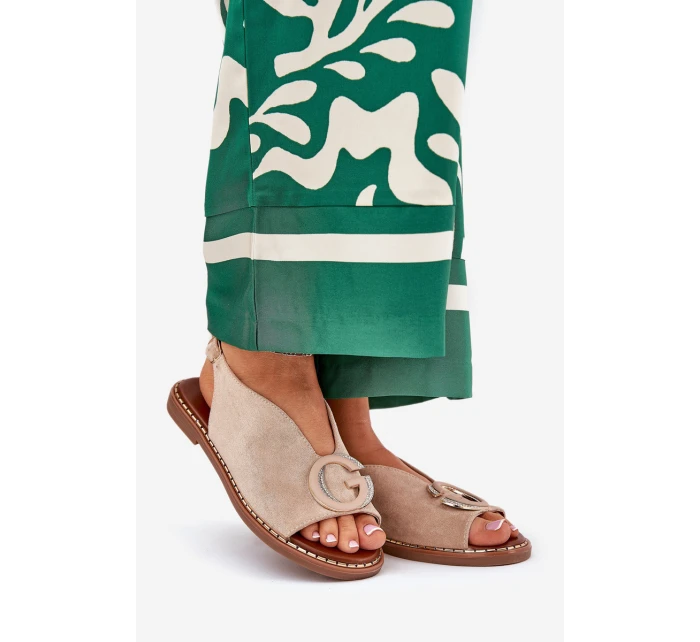 Ploché sandály s ozdobou béžové model 21685714 - Boto