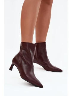 Dámské kozačky z pravé kůže na podpatku D&A model 21713632 bordó - S.Barski