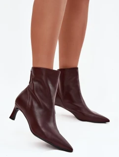 Botki Damskie Z Naturalnej Skóry Na Obcasie D&A CR52-661 Bordowe