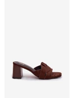 Dámske sandále s remienkami na podpätku Eco Suede Chocolate Corivelle