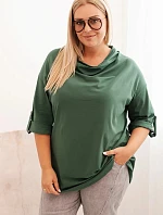 Dámske Plus veľkosť bavlnené voľné blúzka s vodou výstrih tmavozelená