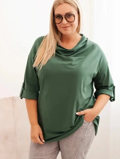 Dámská blůza Plus Size s bavlnou volného střihu s vodním výstřihem tmavě zelená