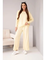 Dámsky viskózový set s voľnou blúzkou a nohavicami žltý