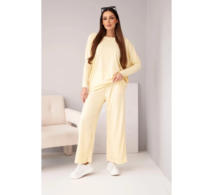 Dámsky viskózový set s voľnou blúzkou a nohavicami žltý