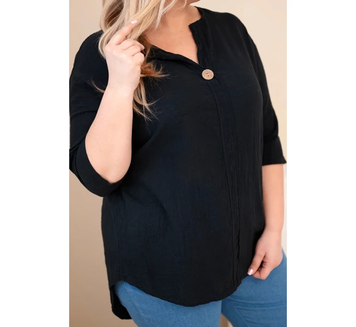 Dámská bavlněná halenka Plus Size s výstřihem na knoflíky černá Dámská bavlněná halenka Plus Size s výstřihem na knoflíky černá