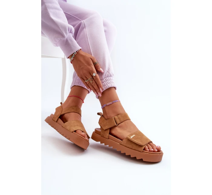 Damskie Zamszowe Sandały Na Platformie Big Star NN274705 Brązowe Damskie Zamszowe Sandały Na Platformie Big Star NN274705 Brązowe