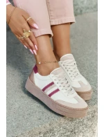 Skórzane Sneakersy Damskie Na Platformie Zazoo N1234 Beżowo-Bordowe