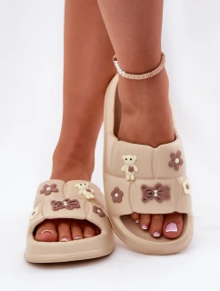 Piankowe Klapki Z Przypinkami Beżowe Redienna