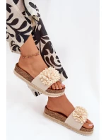 Klapki Damskie Na Platformie Z Ozdobnymi Kwiatkami Beżowe Tessara Klapki Damskie Na Platformie Z Ozdobnymi Kwiatkami Beżowe Tessara