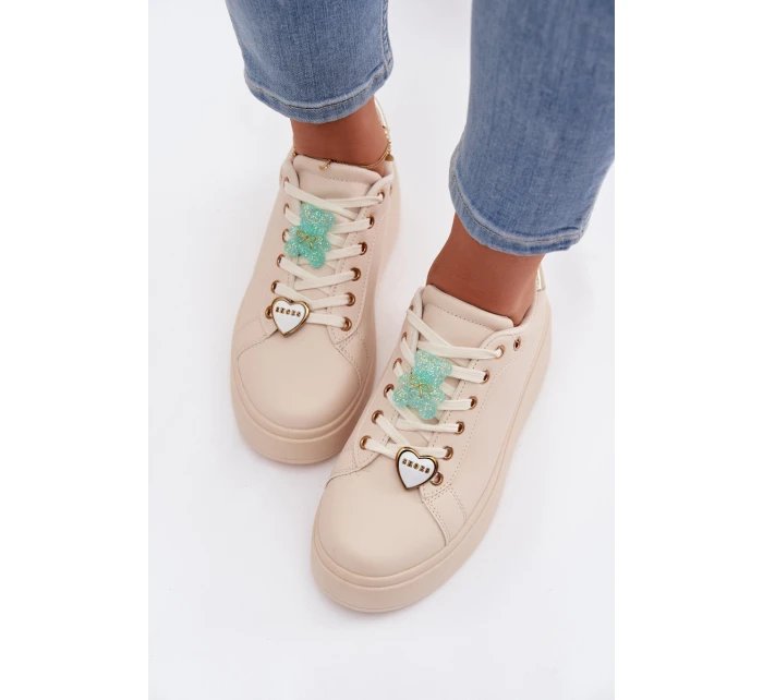 Dámské tenisky na platformě s přívěsky Medvídek Srdce Béžové Selorissa