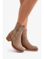 Zateplené dámske členkové topánky na podpätku Beige Vailia