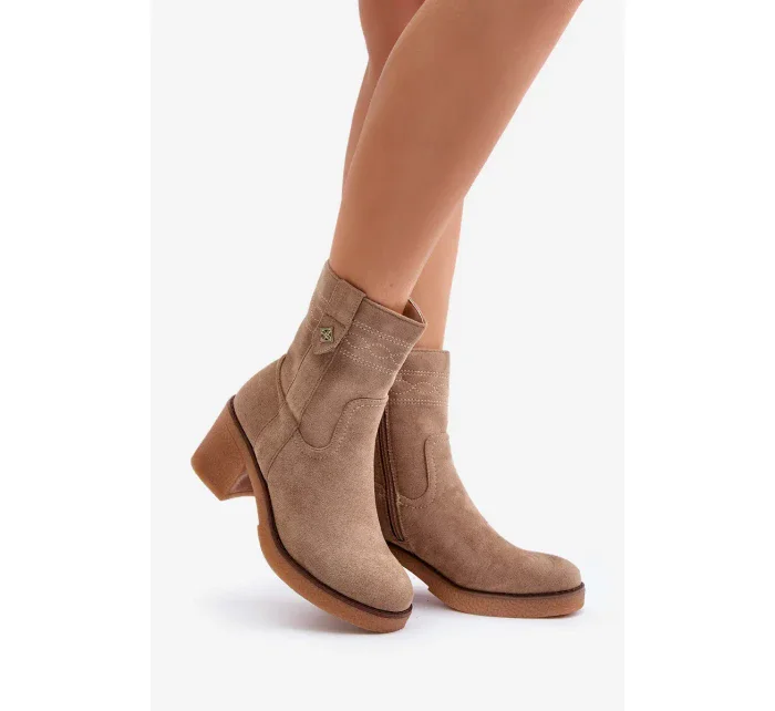 Zateplené dámske členkové topánky na podpätku Beige Vailia