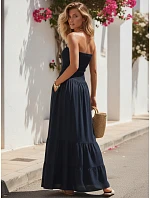 Dámske maxi šaty bez ramienok, tmavomodré, FashionStreet EY2668 Dámske maxi šaty bez ramienok, tmavomodré, FashionStreet EY2668