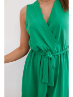Rozšířené šaty zavazované v pase zelený