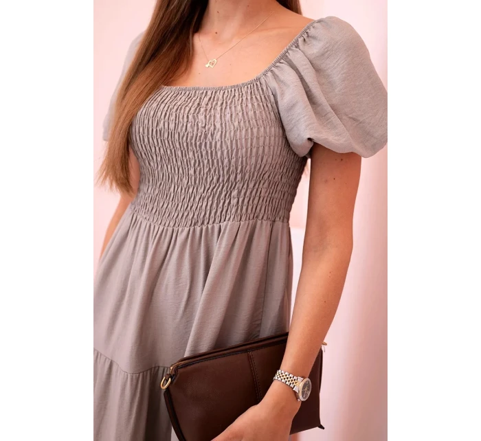 Dámské viskózové šaty s nabíranými rukávy a volánkovým topem fango